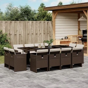 vidaXL Patio Dining Set Set of 12 Brown PE rattan 12-seater Foldable - Picture 1 of 10