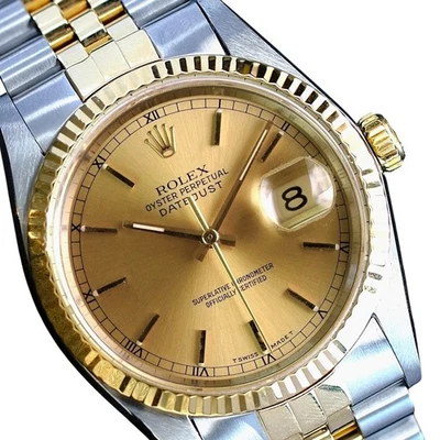 Rolex Datejust Two-Tone 18KY & Steel Mens Watch Champagne Index Fluted Jubilee - Image 1 of 4