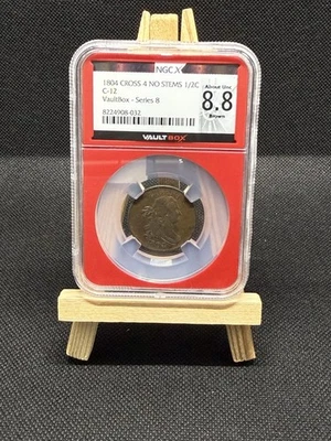 1804 1/2 Cent Cross 4 No Stems Variety C-12 Vault Box Series 8 Red Core - Image 1 of 2