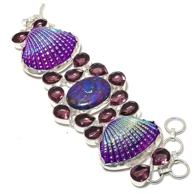 Lila Türkis Abalone Muschel Amethyst Edelstein Armband Schmuck 8-9 Zoll BB 1447 - Bild 1 von 4