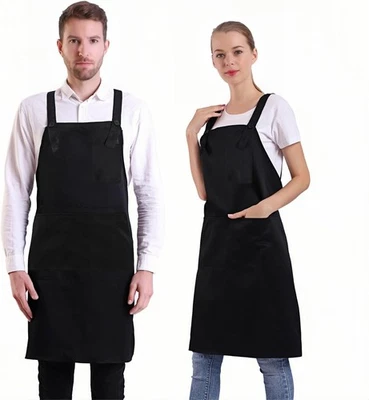 BIGHAS H Back Style Apron with Pocket for Women, Men Adjustable Large Black  - Image 1 of 4
