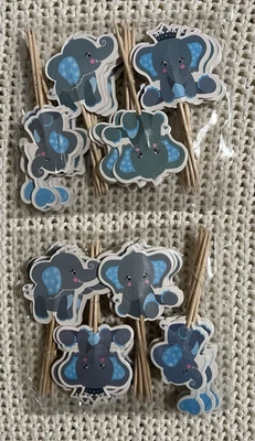 48 peças enfeites de cupcake elefante azul para chá de bebê menino - Imagem 1 de 2