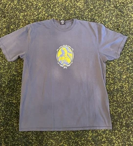 Stussy Shirt Men LARGE Hula Girl Mirror Tee Short Sleeve Cotton Blue *NWOT* - Picture 1 of 4