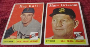 2 1958 Topps San Francisco Giants baseball cards #284 Ray Katt #399 Marv Grissom - Picture 1 of 2