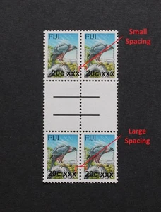 FIJI - ERROR PROVISIONAL OVERPRINT 20c/63c MNH GUTTER BLK4 WITH WIDE GAP ERROR - Imagen 1 de 2