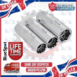 3PC 3/8" DRIVE MAGNETIC THIN WALLED SPARK PLUG SOCKET SET 12PT METRIC RATCHET - Picture 1 of 4