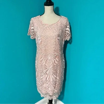 Cartise 8 Light Pink Lace Short Sleeve Formal Dress - Image 1 of 4