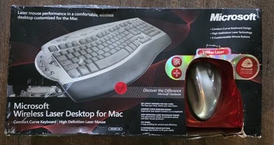NOS Microsoft Wireless Laser Desktop Comfort Keyboard Mouse Reciever New NIB  - Image 1 of 4