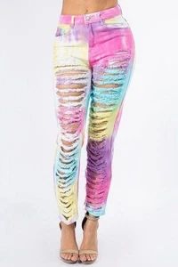 Neu mit Etikett American Bazi Einhorn Jeans S Distress Batik Regenbogen Stolz JoJo Streetwear - Bild 1 von 18