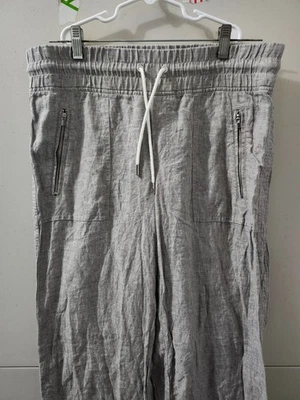 Athleta Pants Womens 8 Gray Cabo Wide 100% Linen Pullon Drawstring Beach Pockets - Image 1 of 4
