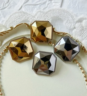 10pcs 16mm Gold/ dark silver faceted square metal clothing shank buttons sewing - Image 1 of 4