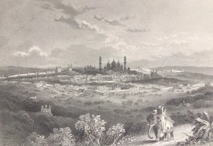 Antiker Stahlstich Druck Indien Delhi Ansicht Raj Buchteller Elefant - Bild 1 von 4