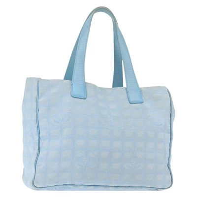 CHANEL новый путешествий линия сумка с короткими ручками нейлона светло-синий серебро CC подлинный 145352 - Изображение 1 из 4