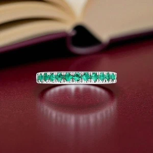 0.45 Ct Lab Created Green Emerald Wedding Band Ring Round Cut 950 Platinum - Picture 1 of 13