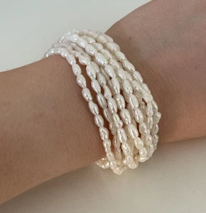 Vintage 14K Gold Genuine Real Freshwater Pearl Multi Strand 10 Row Bracelet - Picture 1 of 8