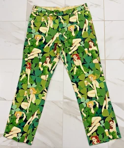 LOUDMOUTH Golf Pants Men's Size 34 St. Patrick's Day Pin-up Girls Shamrock/Beer - Picture 1 of 14