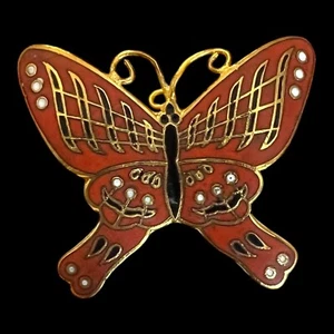 Spilla smaltata cloisonné colore terracotta bordo oro spilla retro classico retrò MCM - Foto 1 di 2