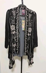 Cardigan giacca drappeggio velluto Johnny Was Plus Nova ricamato argento/rosa taglia 2X - Foto 1 di 11