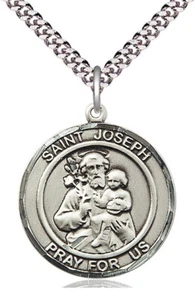 St Joseph Round Patron Medal on 24" Chain by Bliss YOU Choose Medal - Picture 1 of 3