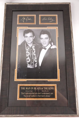 约翰尼·卡什国王猫王普雷斯利亲笔签名相框照片黑衣人 — 第 1/4 张图片