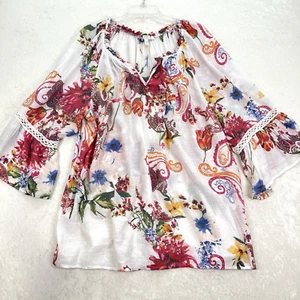 SPENSE Tunic Top Blouse Women P 2X Floral Gauze Bell Sleeve Fairy Cottagecore - Picture 1 of 12