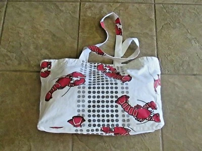 Shard of Maine LOBSTER Pattern Red & White Sailboats Fabric Tote Bag Purse  - Image 1 of 4