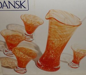 DANSK Cocktail Set 6 PIECE-Pitcher 21oz & 4Tumblers in Orange Twist by Dansk NIB