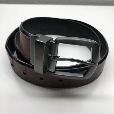 Cinturón reversible sin marca marrón negro para hombre talla 34-36 hebilla plateada 1 3/8" Foto 1 de 4