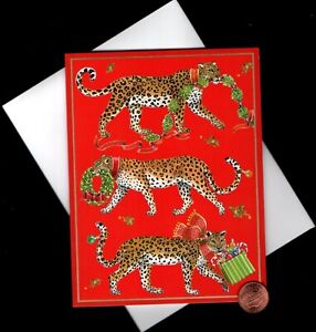 HTF CASPARI Christmas Leopard Spots Wreath Scarf Gift Bag Greeting Card