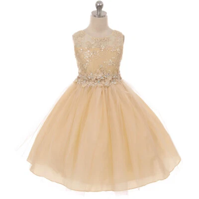 Vestido CHAMPAGNE Talla 2 Niña Flor Cumpleaños Recital Graduación Boda Fiesta Foto 1 de 4