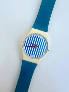 Swatch Watch vintage pinstripe Blue/White 1986 Ladies - Picture 1 of 2