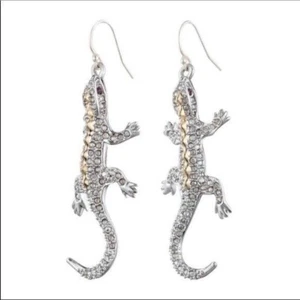 Authentic Signed Alexis Bittar Crystal & Silverplate LIZARD Hook Earrings 6cm - Picture 1 of 3
