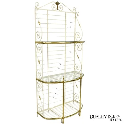 Estante para pastelería vintage de hierro forjado blanco y latón de 3 niveles French Country Foto 1 de 4
