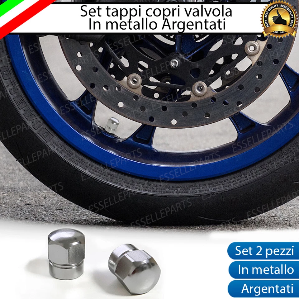 SET 2 TAPPI TAPPINI COPRIVALVOLA RUOTE PER MOTO GUZZI NTX 750 ARGENTO ACCIAIO - Immagine 1 di 3
