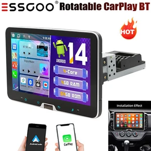 Single 1DIN 4+64G 10.1" Rotatable Android 14 Car Stereo Carplay GPS Nav Wifi SWC - Picture 1 of 16