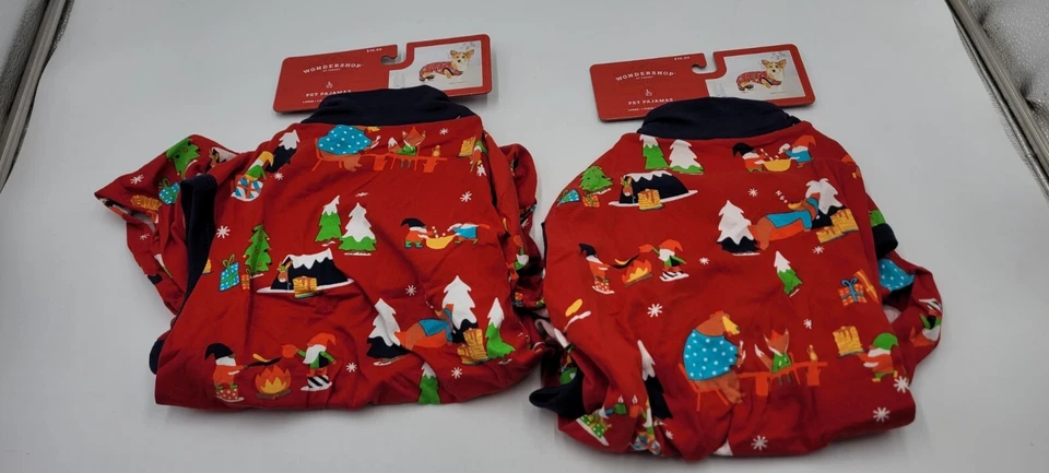 Wondershop DOG PAJAMAS Holiday Christmas Winter Elves Gnomes LARGE Up 2 80lb