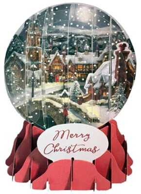 UP WITH PAPER Midnight Village Snow Covered Bridge Full Moon Pop-Up Snow Globe Christmas Card