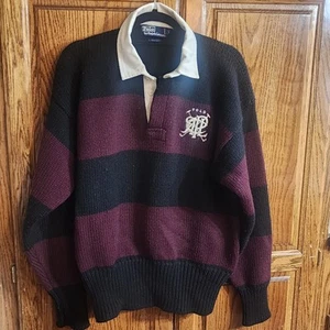 Vintage Polo Ralph Lauren Rugby Icon Pullover Sweater Wool Knit Sz L - Picture 1 of 11