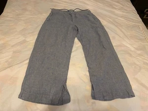 Women’s Athleta Pants Size 14 P Cabo Linen Wide Leg Baggy Pockets Blue EUC - Picture 1 of 8