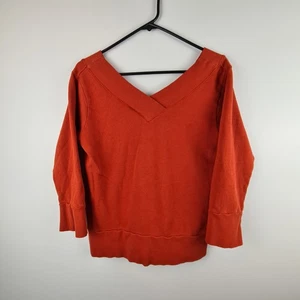 Stem Double V-Neck Long Sleeve Sweater Medium Women's Burnt Orange 3/4 Sleeve - Picture 1 of 8