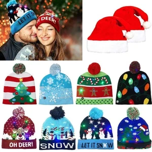 LED Navidad Gorro Tejido Sombrero Iluminar Árbol Navidad Muñeco de Nieve Tejido Gorra Adulto Niños - Imagen 1 de 25