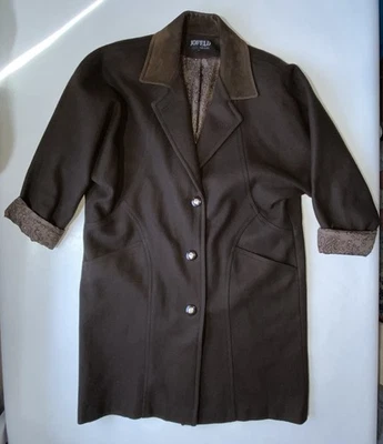 GOOD JOFELD Womens Brown Heavy Wool Blend Suede Collar Coat Size XL - Image 1 of 4