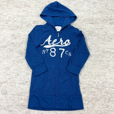 Chaqueta térmica vintage Y2K Aeropostale con capucha para mujer azul medio cremallera completa Foto 1 de 4