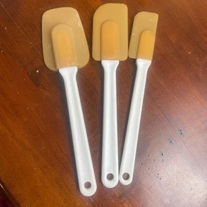 Juego 3 espátulas y cucharas de goma de silicona vintage utensilios de cocina beige blanco - Imagen 1 de 6