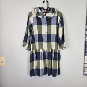 BOBO CHOSES NWT Plaid Organic Cotton Button Front Peter Pan Collar Midi Dress 6 - Picture 1 of 10