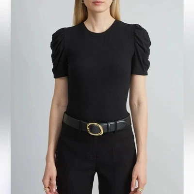 Top negro manga abullonada Elie Tahari talla mediana Foto 1 de 4