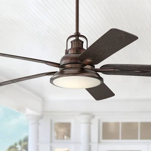 60" Wind and Sea Modern Indoor Outdoor Ceiling Fan with LED Light Remote Bronze - Picture 1 of 8