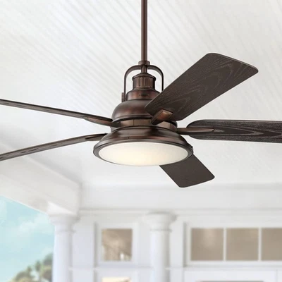 60" Wind and Sea Modern Indoor Outdoor Ceiling Fan with LED Light Remote Bronze - Image 1 of 4