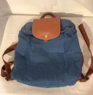 Vintage Longchamp Blue Brown Nylon Leather Foldable Mini Backpack $44.50 OBO!ch - Image 1 of 4