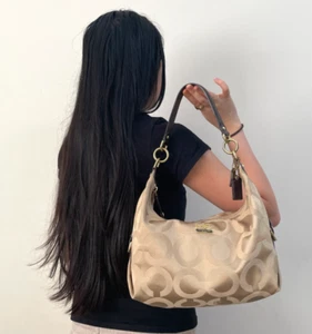Vintage Y2K 2009 Coach Gold Madison Maggie Sateen Signature Hobo Shoulder Bag - Picture 1 of 15